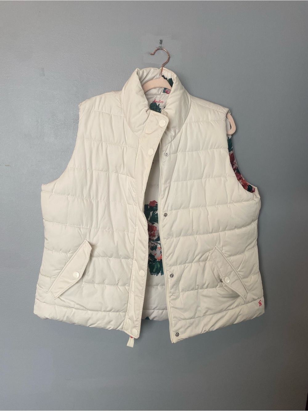 Joules Cream/Floral Reversible Quilted Puffer Vest Floral SZ 20